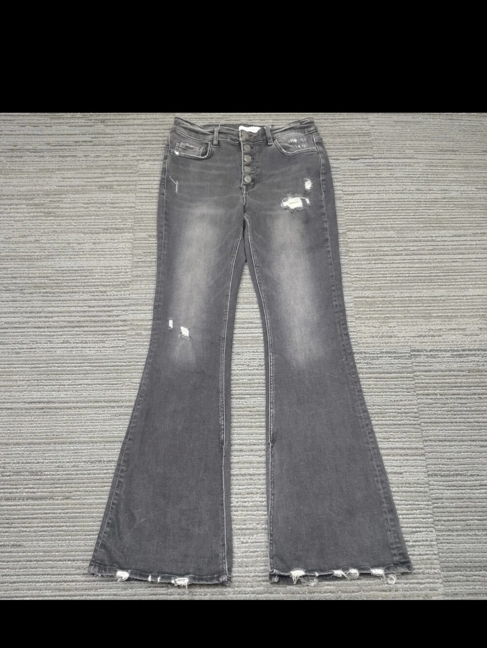 Flying Monkey Black FlareJeans Button Fly Distressed Raw Hem Womens 29